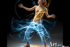 Photos of Handsome Shirtless Men Dancing with Light Rays,Colorful,in Motion.