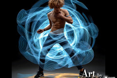 Photos of Handsome Shirtless Men Dancing with Light Rays,Colorful,in Motion.