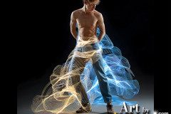 Photos of Handsome Shirtless Men Dancing with Light Rays,Colorful,in Motion.