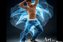 Photos of Handsome Shirtless Men Dancing with Light Rays,Colorful,in Motion.