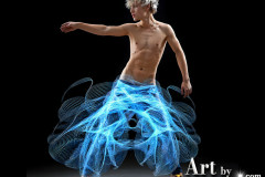 Photos of Handsome Shirtless Men Dancing with Light Rays,Colorful,in Motion.