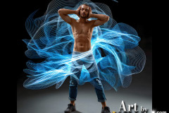 Photos of Handsome Shirtless Men Dancing with Light Rays,Colorful,in Motion.
