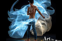 Photos of Handsome Shirtless Men Dancing with Light Rays,Colorful,in Motion.