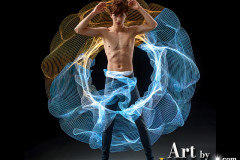 Photos of Handsome Shirtless Men Dancing with Light Rays,Colorful,in Motion.