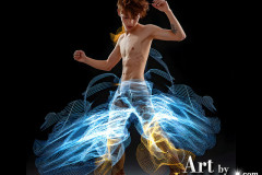Photos of Handsome Shirtless Men Dancing with Light Rays,Colorful,in Motion.