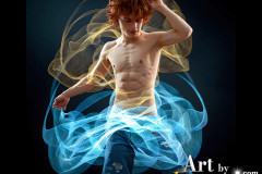 Photos of Handsome Shirtless Men Dancing with Light Rays,Colorful,in Motion.