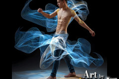 Photos of Handsome Shirtless Men Dancing with Light Rays,Colorful,in Motion.
