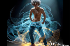 Photos of Handsome Shirtless Men Dancing with Light Rays,Colorful,in Motion.