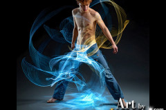 Photos of Handsome Shirtless Men Dancing with Light Rays,Colorful,in Motion.