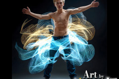 Photos of Handsome Shirtless Men Dancing with Light Rays,Colorful,in Motion.