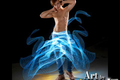 Photos of Handsome Shirtless Men Dancing with Light Rays,Colorful,in Motion.