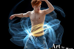 Photos of Handsome Shirtless Men Dancing with Light Rays,Colorful,in Motion.