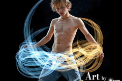 Photos of Handsome Shirtless Men Dancing with Light Rays,Colorful,in Motion.