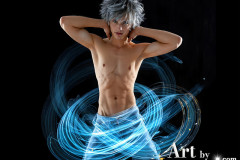 Photos of Handsome Shirtless Men Dancing with Light Rays,Colorful,in Motion.