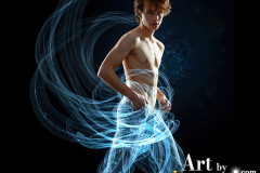 Photos of Handsome Shirtless Men Dancing with Light Rays,Colorful,in Motion.