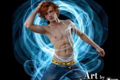 Photos of Handsome Shirtless Men Dancing with Light Rays,Colorful,in Motion.