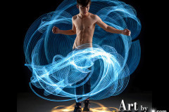 Photos of Handsome Shirtless Men Dancing with Light Rays,Colorful,in Motion.