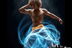 Photos of Handsome Shirtless Men Dancing with Light Rays,Colorful,in Motion.