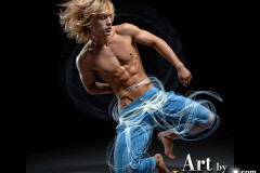 Photos of Handsome Shirtless Men Dancing with Light Rays,Colorful,in Motion.