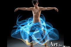 Photos of Handsome Shirtless Men Dancing with Light Rays,Colorful,in Motion.