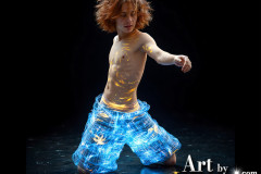 Photos of Handsome Shirtless Men Dancing with Light Rays,Colorful,in Motion.