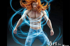 Photos of Handsome Shirtless Men Dancing with Light Rays,Colorful,in Motion.