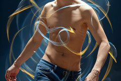 Photos of Handsome Shirtless Men Dancing with Light Rays,Colorful,in Motion.
