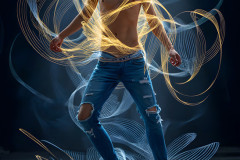 Photos of Handsome Shirtless Men Dancing with Light Rays,Colorful,in Motion.