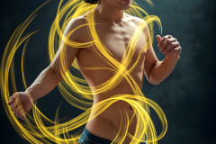 Photos of Handsome Shirtless Men Dancing with Light Rays,Colorful,in Motion.