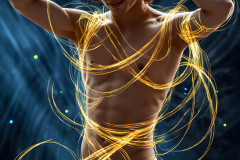 Photos of Handsome Shirtless Men Dancing with Light Rays,Colorful,in Motion.