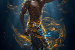 Photos of Handsome Shirtless Men Dancing with Light Rays,Colorful,in Motion.