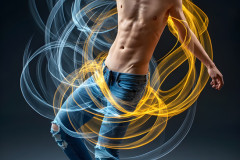 Photos of Handsome Shirtless Men Dancing with Light Rays,Colorful,in Motion.