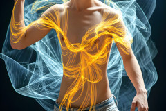 Photos of Handsome Shirtless Men Dancing with Light Rays,Colorful,in Motion.
