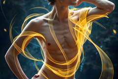 Photos of Handsome Shirtless Men Dancing with Light Rays,Colorful,in Motion.