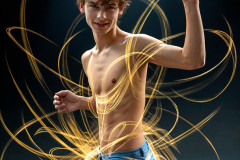 Photos of Handsome Shirtless Men Dancing with Light Rays,Colorful,in Motion.