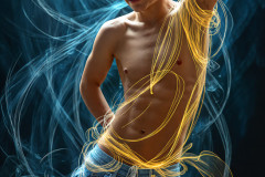 Photos of Handsome Shirtless Men Dancing with Light Rays,Colorful,in Motion.