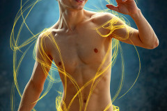Photos of Handsome Shirtless Men Dancing with Light Rays,Colorful,in Motion.