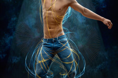 Photos of Handsome Shirtless Men Dancing with Light Rays,Colorful,in Motion.