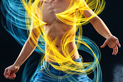 Photos of Handsome Shirtless Men Dancing with Light Rays,Colorful,in Motion.