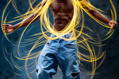Photos of Handsome Shirtless Men Dancing with Light Rays,Colorful,in Motion.