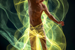 Photos of Handsome Shirtless Men Dancing with Light Rays,Colorful,in Motion.
