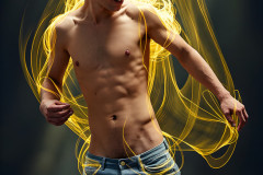 Photos of Handsome Shirtless Men Dancing with Light Rays,Colorful,in Motion.