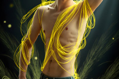 Photos of Handsome Shirtless Men Dancing with Light Rays,Colorful,in Motion.