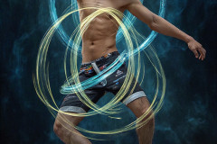 Photos of Handsome Shirtless Men Dancing with Light Rays,Colorful,in Motion.
