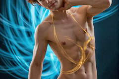 Photos of Handsome Shirtless Men Dancing with Light Rays,Colorful,in Motion.