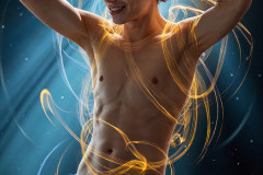 Photos of Handsome Shirtless Men Dancing with Light Rays,Colorful,in Motion.