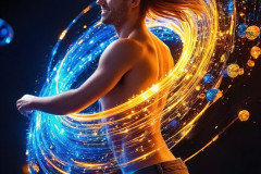 Photos of Handsome Shirtless Men Dancing with Light Rays,Colorful,in Motion.