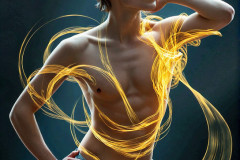 Photos of Handsome Shirtless Men Dancing with Light Rays,Colorful,in Motion.