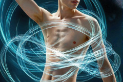 Photos of Handsome Shirtless Men Dancing with Light Rays,Colorful,in Motion.