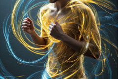 Photos of Handsome Shirtless Men Dancing with Light Rays,Colorful,in Motion.